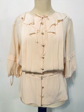 Chanel Silk Blouse With Glass Pearl CC Buttons